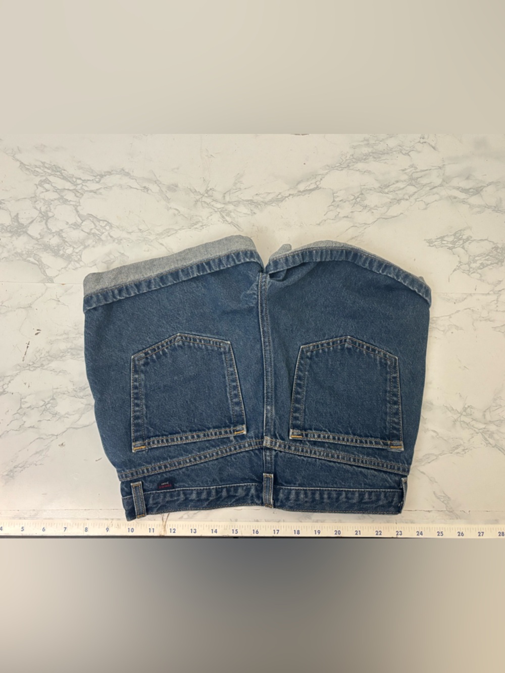 Tommy Hilfiger Cuffed Denim Boyfriend Shorts Logo Girls Size 16 Dark Blue - Picture 4 of 5